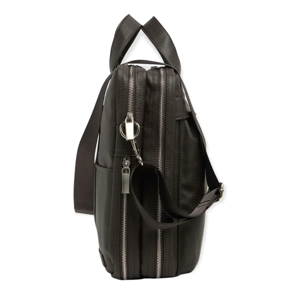 Slate And Stone Men's Faux Leather Laptop Bag in Dark Brown Pebbled